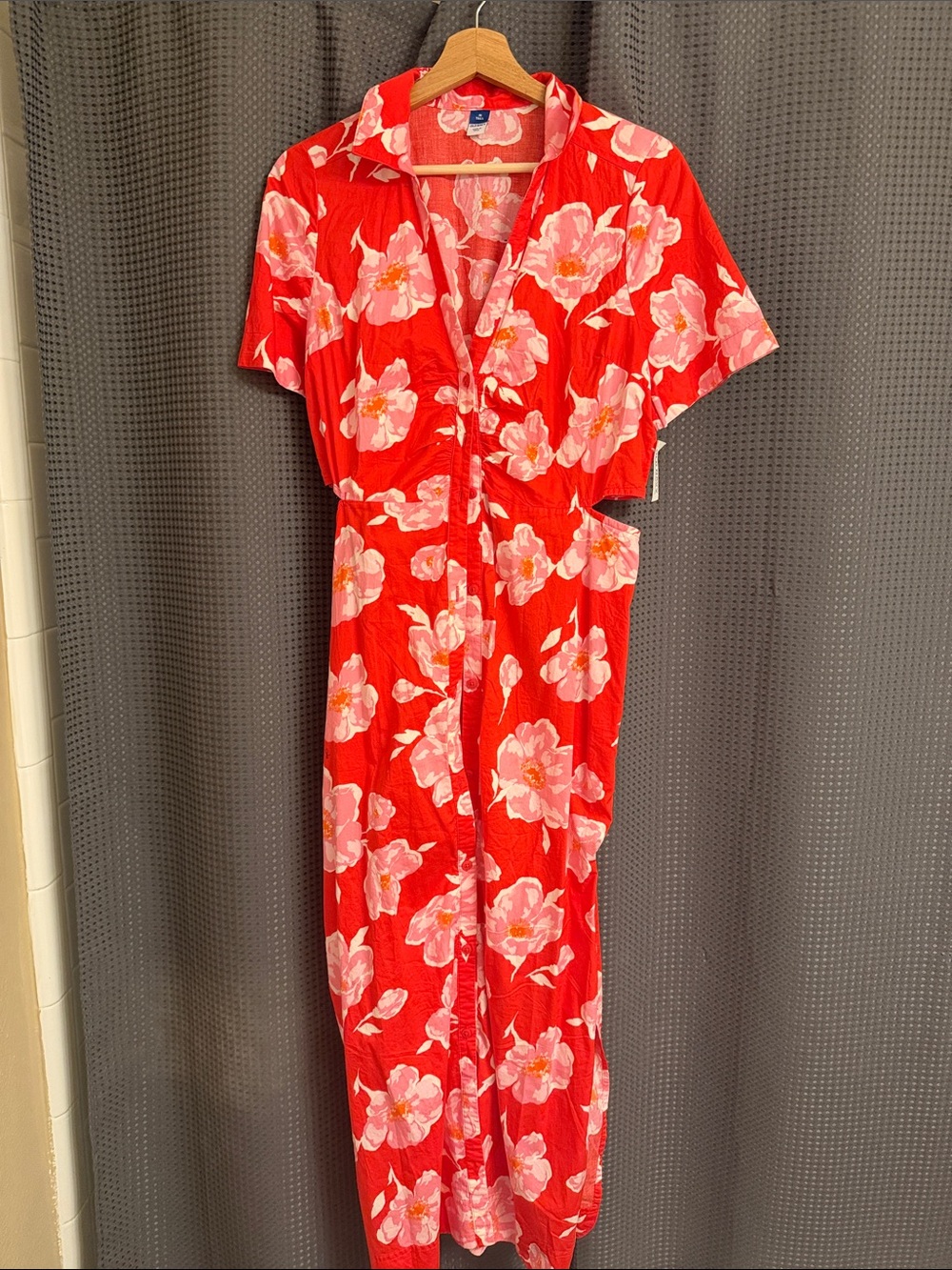 Old Navy Red Maxi Dress with Pink Floral Print